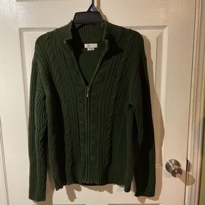 Vintage Van Heusen Cable Knit Full-Zip Dark Green Sweater